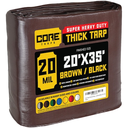 Core Tarps Heavy Duty Tarp, 20 ft x 35 ft, 20 Mil, Brown/Black, Polyethylene, Waterproof, Rip and Tear Proof CT-702-20X35